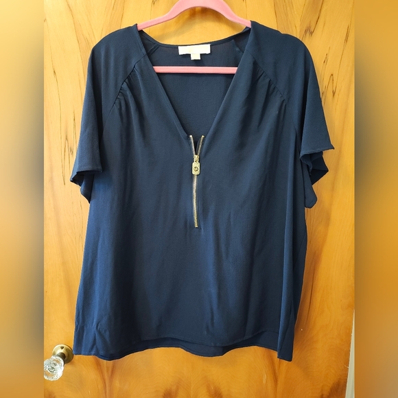 Michael Kors Navy Blouse with Gold Zipper - Picture 1 of 5